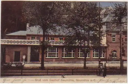 14690 Ak Gruß vom Gasthof Neumühle a.Elster 1915