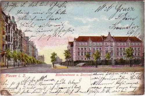 14653 AK Plauen, Blücherstraße et séminaire 1906