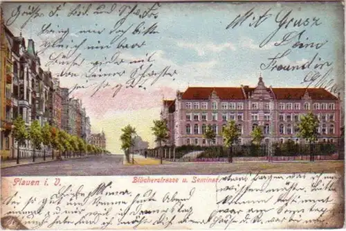 14653 AK Plauen, Blücherstraße und Seminar 1906