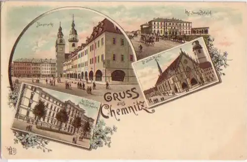 14618 Litho Gruss aus Chemnitz Bahnhof usw. um 1900