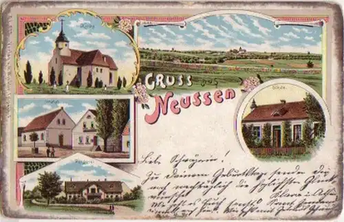 14612 Litho Gruss de Neussen Auberge, etc. vers 1900