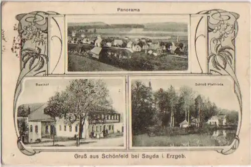 14586 AK Gruß aus Schönfeld bei Sayda Gasthof um 1930