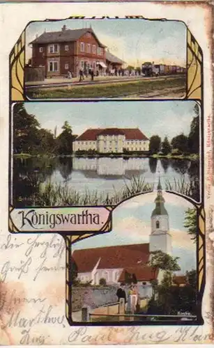 14575 AK Königswartha mit Bahnhof Schloss Kirche 1905