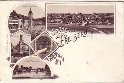 14538 Litho Gruss aus Freiberg Schwedenhaus usw. um1910