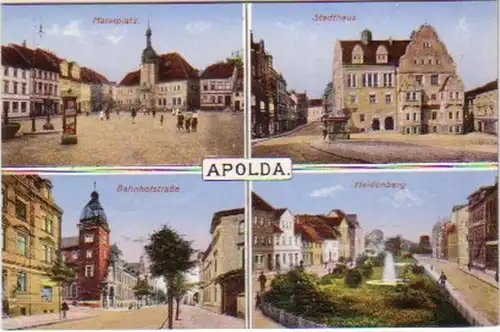 14535 Mehrbild-Ak Apolda Marktplatz Bahnhofstr. um 1920