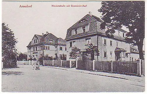 14428 Ak Arnsdorf Niederstraße mit Gemeindeamt um 1920