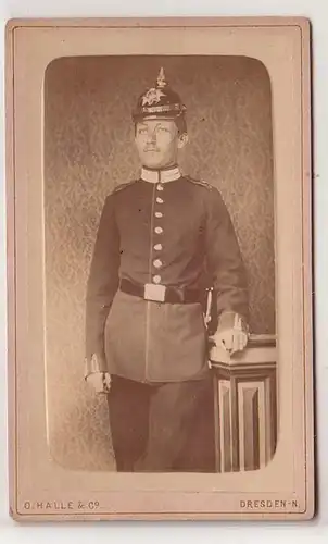 14426 Original Cabinet Photo Soldat Dresde avec capot en bois autour de 1910