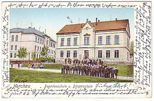 14425 Ak Nerchau Beamtenschule und Bürgerschule 1906