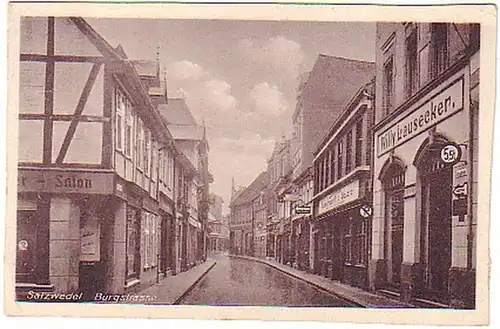 14404 Ak Salzwedel Burgstrasse mit Geschäften um 1930