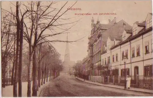 14380 Ak Freiberg Hornstraße und Jakobikirche 1919