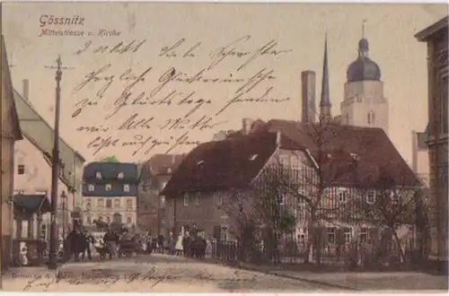 14379 Ak Gössnitz Mittelstrasse und Kirche 1904