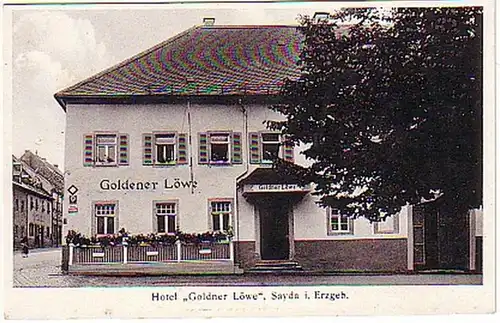 14361 Ak Sayda im Erzgeb. Hotel "Goldener Löwe" um 1930