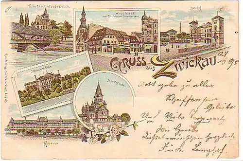 14349 Ak Lithographie Gruss de Zwickau vers 1900