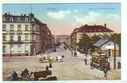 14297 Ak Zwickau Blick in die Bahnhofstraße um 1910