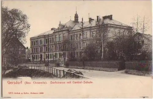 14288 Ak Gersdorf Dorfstraße avec Central School vers 1920