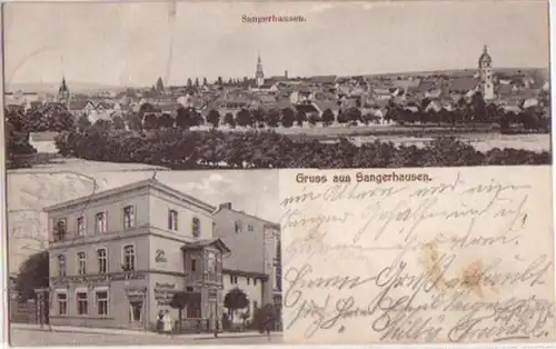 14255 Ak Salutation de Sangerhausen Cafe'Kolditz 1910