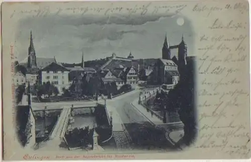 14242 Mondscheinkarte Esslingen Angnesbrücke 1899