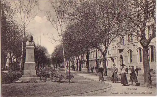 14230 Ak Crefeld Ostwall mit Karl Wilhelm Denkmal 1909