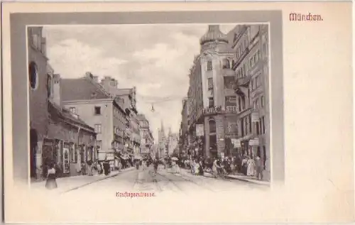 14217 Ak Munich Kaufingerstraße avec des magasins vers 1900