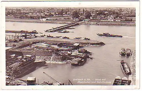 14199 Ak Breisach Rhein Hafen u. Schiffbrücke 1938