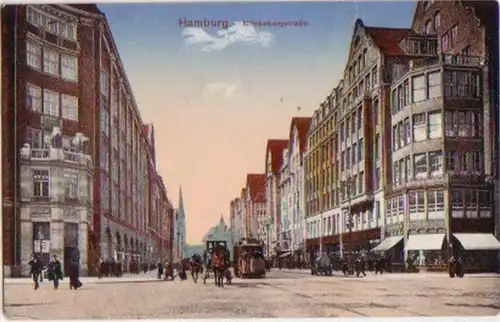 14165 Ak Hamburg Mönkebergstraße Straßenbahn 1917