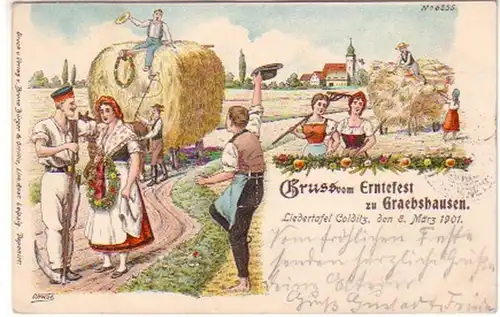 14124 Ak Lithographie Salutation de la fête des récoltes Graebshausen