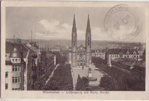 14108 Ak Wiesbaden Luisenplatz avec Kath. Eglise autour de 1920