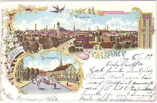 14078 Ak Lithographie Gruss de Stassfurt 1900