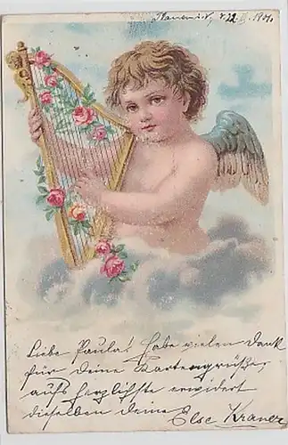 14016 Ak enfant Ange avec harpe 1901