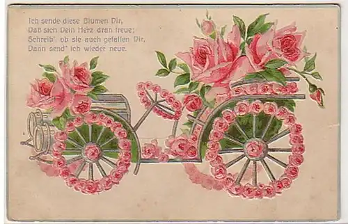 14001 Präge Ak Auto mit Blumen geschmückt 1909