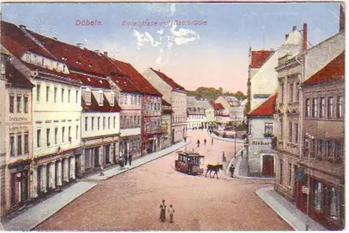 13944 Ak Döbeln Ritterstrasse mit Oberbrücke um 1925