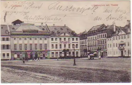 13923 Ak Coblenz Clemensplatz mit Theater 1912