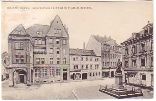 13903 Ak Crimmitschau Silberstrasse mit Denkmal 1916