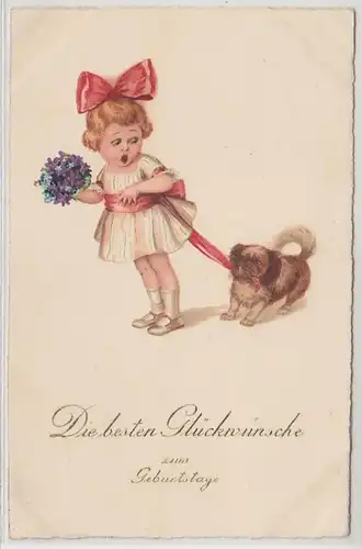 13829 Geburtstags Ak Kind mit Hund 1925