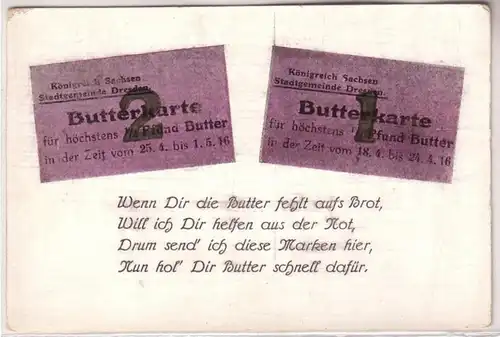 13767 Reim Ak Lebensmittelmarke Butterkarte Königreich Sachsen um 1915