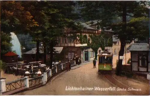 13746 Ak Lichtenhainer Wasserfall Straßenbahn um 1920