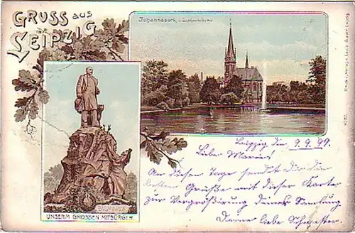 13744 Ak Gruss aus Leipzig Johannapark usw. 1899