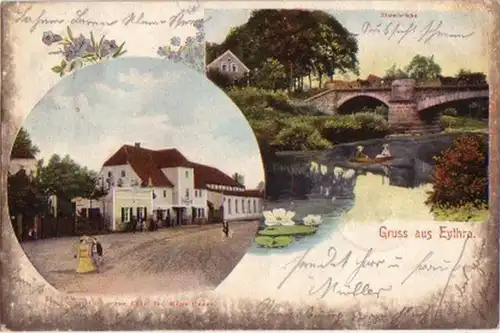 13689 Ak Gruß aus Eythra Gasthof zur grünen Eiche 1903