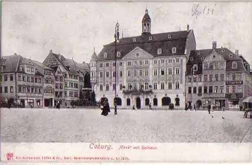 13598 Ak Coburg Markt mit Rathaus 1921