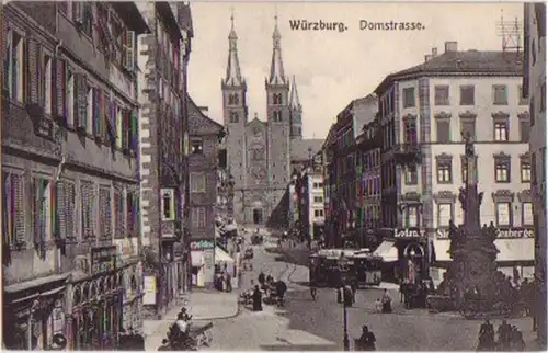 13569 Ak Würzburg Domstrasse mit Geschäften um 1910