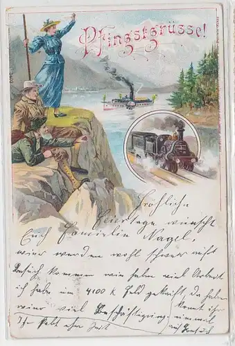 13562 Pentecôte Ak Lithographie Chemin de fer et vapeurs de roue 1912