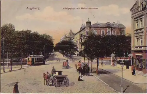 13550 Ak Augsburg Königsplatz avec gare routière vers 1910