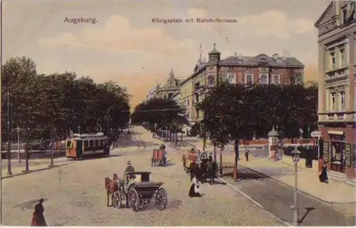 13550 Ak Augsburg Königsplatz mit Bahnhofstraße um 1910