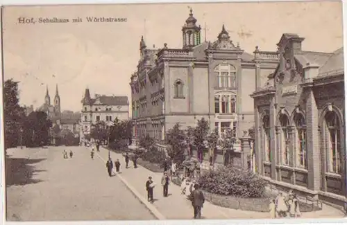 13509 Ak Hof Schulhaus mit Wörthstraße 1909