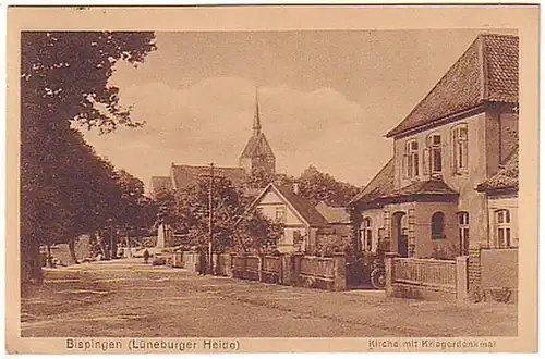 13482 Ak Bispingen Kirche mit Kriegerdenkmal 1929
