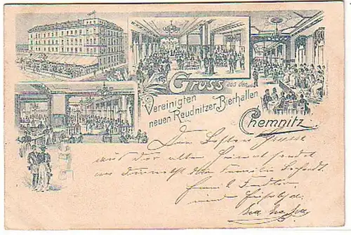 13446 Ak Gruß aus Chemnitz Reudnitzer Bierhallen 1898