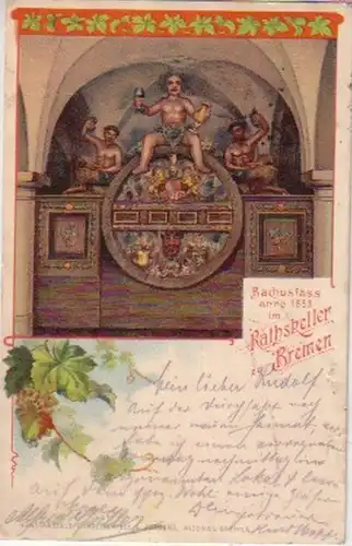 13395 Ak Ratskeller Bremen avec baril de bacbus 1909