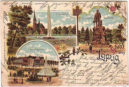 13306 Litho Gruss aus Leipzig Palmengarten usw. 1900
