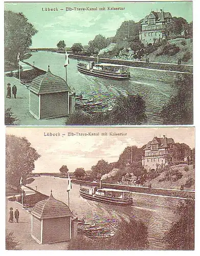 13294/2 Ak Lübeck Elb Trave Kanal mit Kaisertor um 1920
