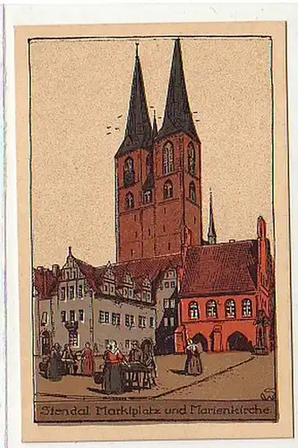 13132 Ak Stendal Marktplatz und Marienkirche um 1920